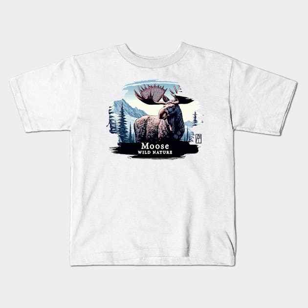 Moose- WILD NATURE - MOSE -4 Kids T-Shirt by ArtProjectShop